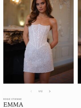 Rosie Etienne Emma Strapless Sequin Mini Dress in White US size 6/UK size 10